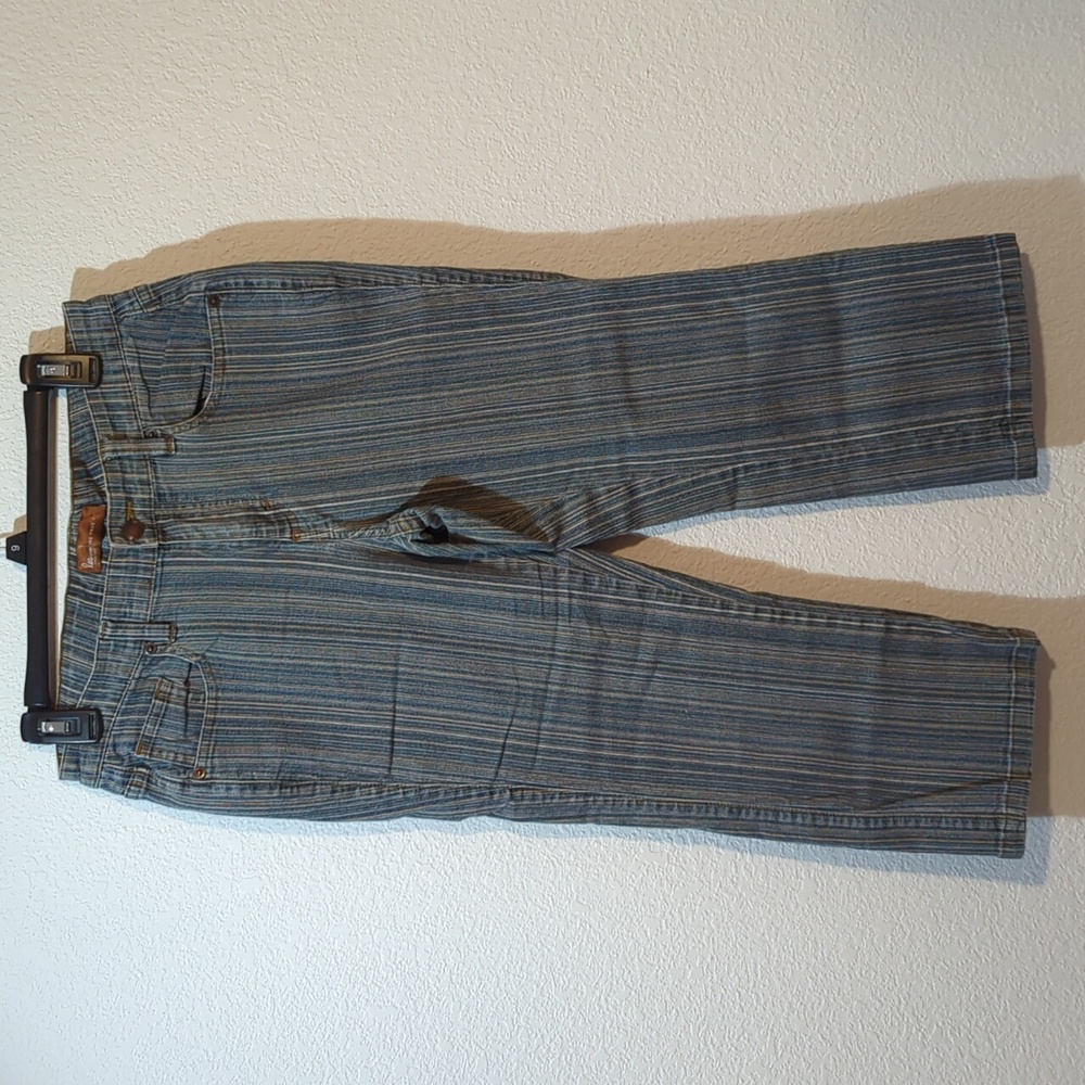 Lee Jean Capri Women 5/6 M Blue White Tan Striped